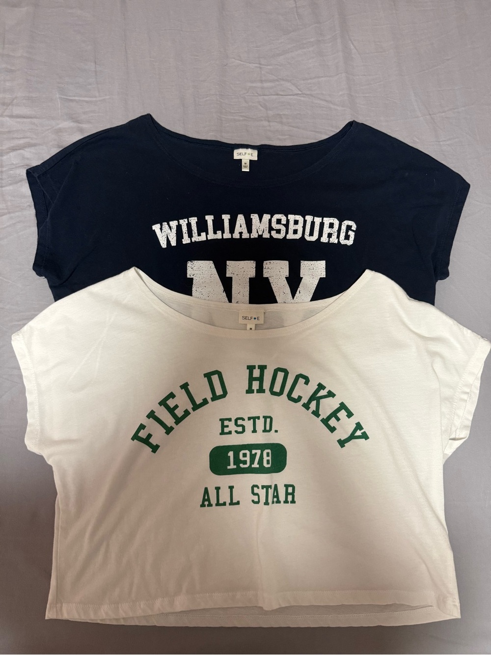 Macy's White Crop Tee with Green Field Hockey Graphic
